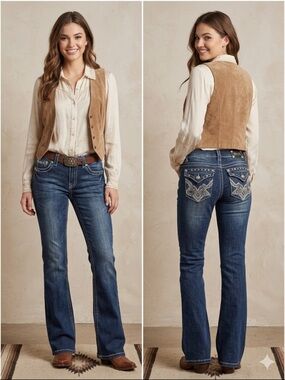 Miss Chic Jeans Women's Dark Blue Boot Cut Jeans with Embroidered Pockets